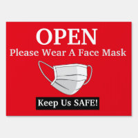 OPEN Please Wear A Face Mask Sign