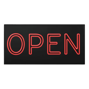 OPEN Red Neon Letters on Black Background Door Sign
