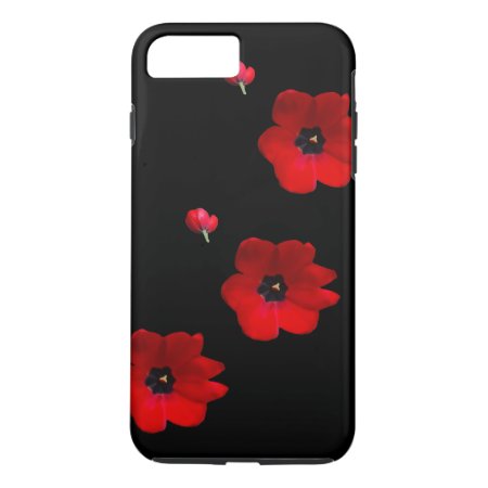 Open Red Tulips On Black Cell Phone Case