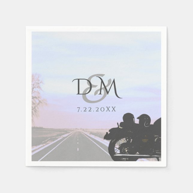 Open Road Motorcycle Wedding Reception Cocktail Napkins (Front)