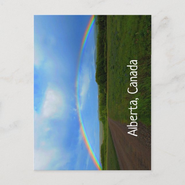 Open Road Through Green Field Alberta Rainbow Postcard (Front)