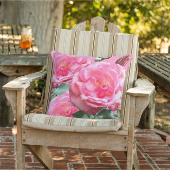 Open Roses Pink Green Square Throw Pillow by DustyFarmPaper at Zazzle