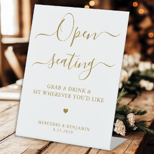 Open Seating Modern Gold Personalized Wedding Pedestal Sign
