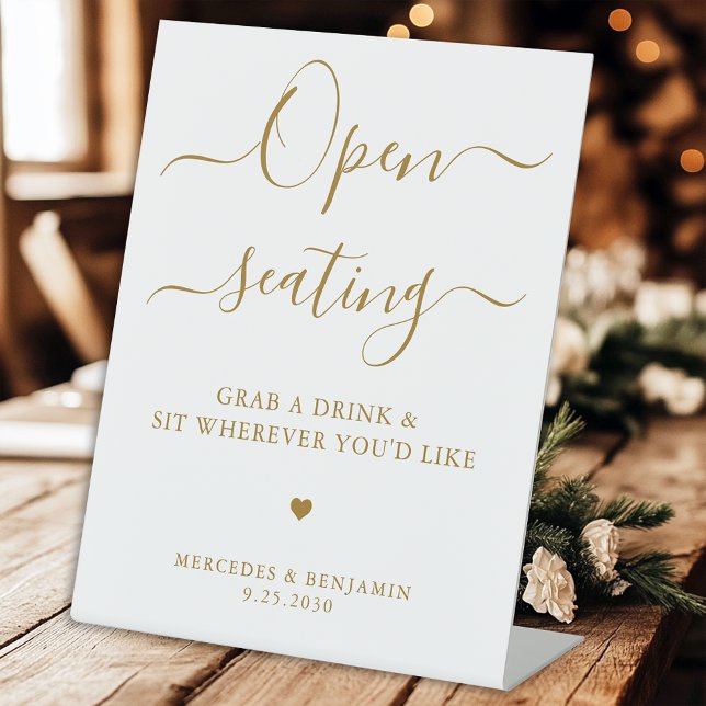 Open Seating Modern Gold Personalized Wedding  Pedestal Sign (Creator Uploaded)