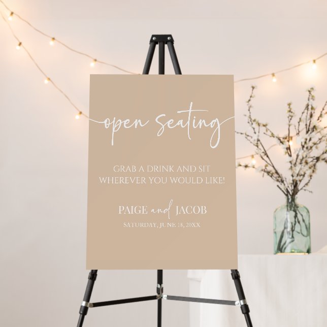 Open Seating Modern Minimalist Wedding Sign (In Situ (Stand))