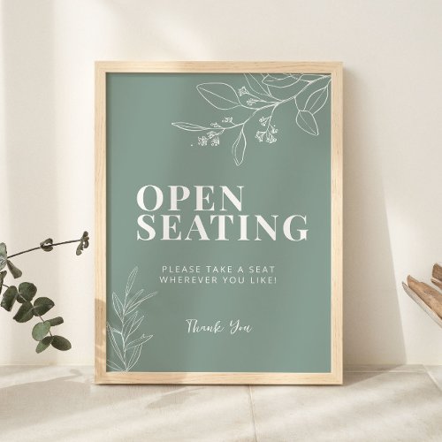 Open Seating Sage Green Wedding Sign 