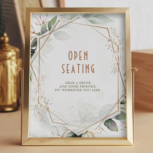 Open Seating Sign Green  Gold Geometric