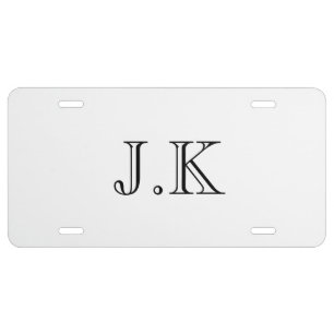 Open Serif Monogram Black & White License Plate