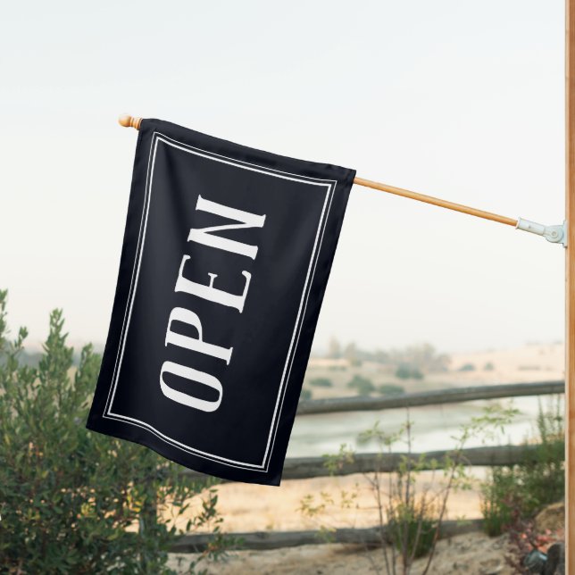 Open Sign Dark Blue Shop Business Minimal Flag (Insitu (Back))