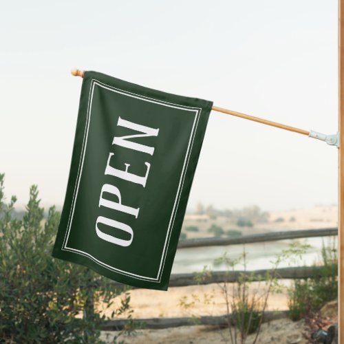 Open Sign Dark Green Shop Business Minimal Flag