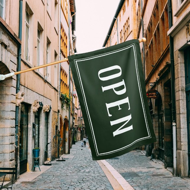 Open Sign Dark Green Shop Business Minimal Flag (Creator Uploaded)