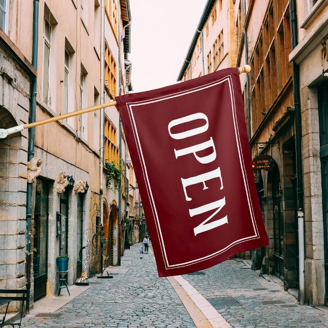 Open Sign Dark Red Shop Business Minimal Flag (Creator Uploaded)