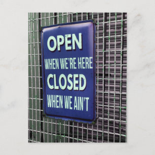 Open Sign Funny, Closed Sign Funny Postcard