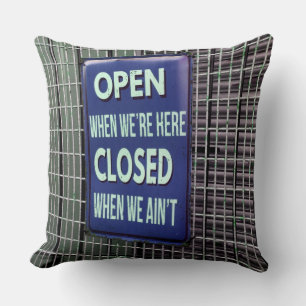 Open Sign Funny, Closed Sign Funny Throw Pillow