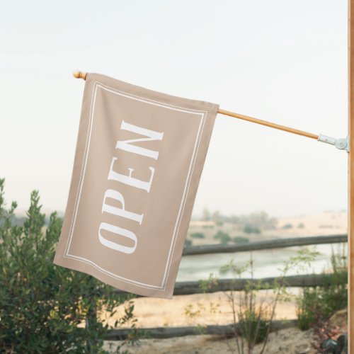 Open Sign Light Brown Shop Business Minimal Flag