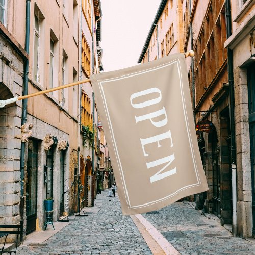 Open Sign Light Brown Shop Business Minimal Flag