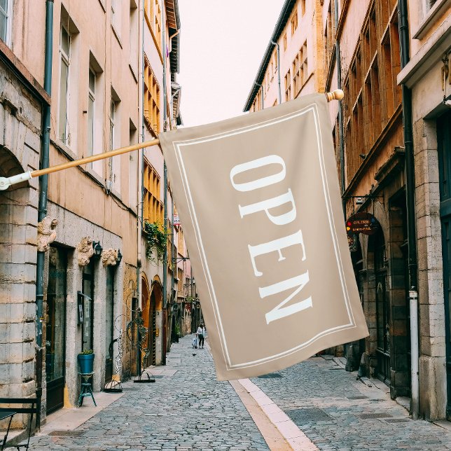 Open Sign Light Brown Shop Business Minimal Flag (Creator Uploaded)