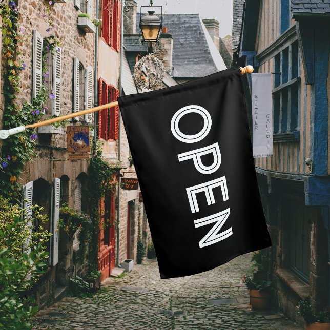 Open Sign Modern Black Business Minimal Flag (Creator Uploaded)