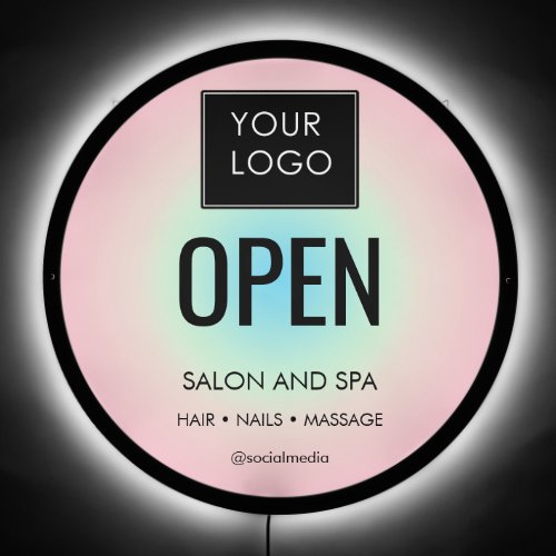 Open Spa Beauty Hair Salon Business Pink Ombre LED Sign