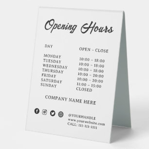 Open Store Hours Acrylic Table Sign