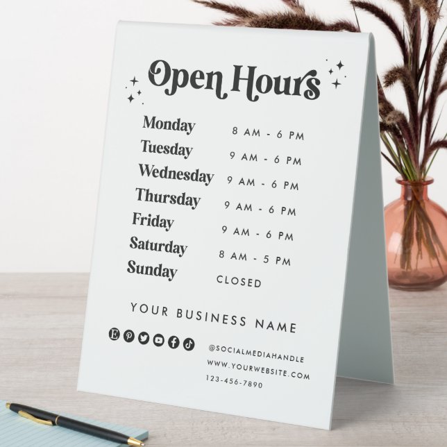 Open Store Hours Business Shop Table Tent Sign (In SItu (Table))