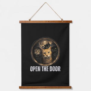 Open The Door Funny Cat Meme Cat Gang Humor Design Hanging Tapestry
