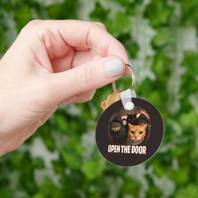 "Open The Door" Funny Cats in Hoodies Keychain (Hand)