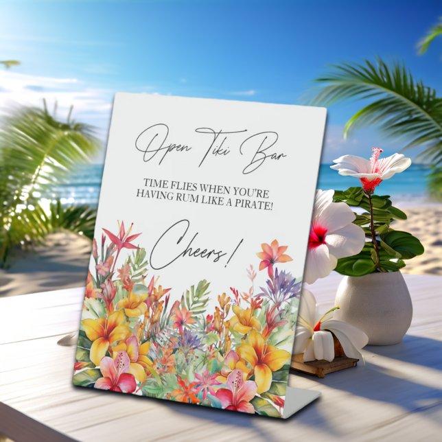 Open Tiki Bar Tropical Luau Bridal Shower Pedestal Sign (Creator Uploaded)