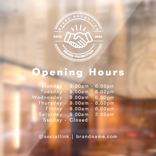Open Times Business Logo Opening Hours Transparent Window Cling (Sheet 2)