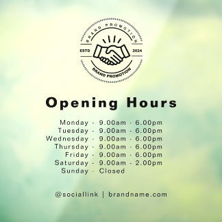 Open Times Business Logo Opening Hours Transparent Window Cling