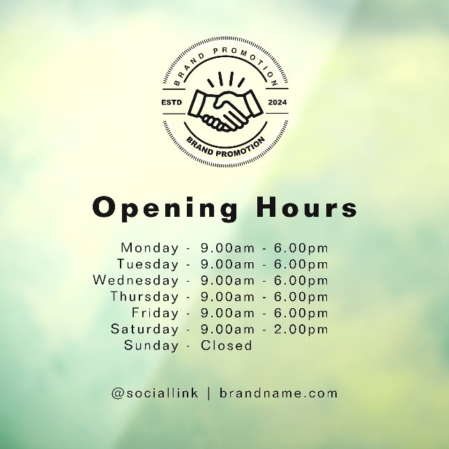 Open Times Business Logo Opening Hours Transparent Window Cling (Sheet 3)