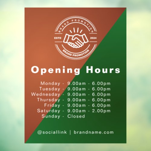 Open Times  Business Logo Opening Hours Window Cling