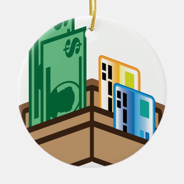 Open Wallet Icon Bills and cards Ceramic Ornament (Front)