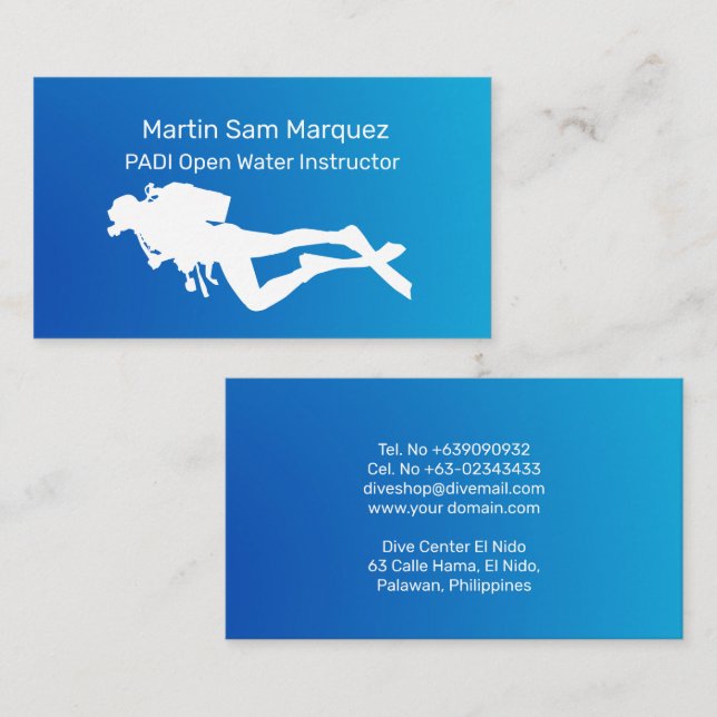 Open Water Diving Instructor Blue Ocean Gradient Business Card (Front/Back)