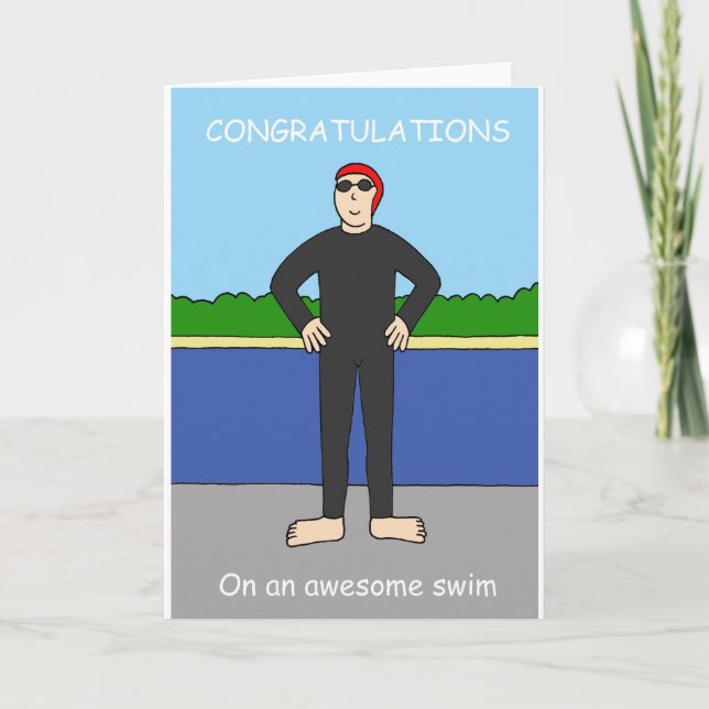 Open Water Swim Congratulations Cartoon Card (Front)