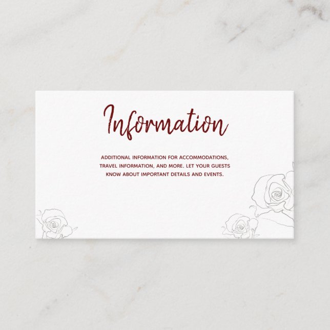 Open White Burgundy Gray Floral Information Enclosure Card (Front)