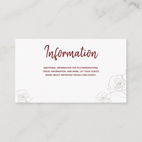 Open White Burgundy Gray Floral Information Enclosure Card