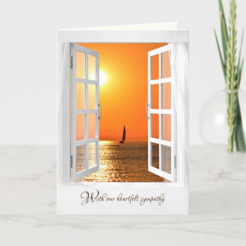 open white window with sunset sailboat sympathy card