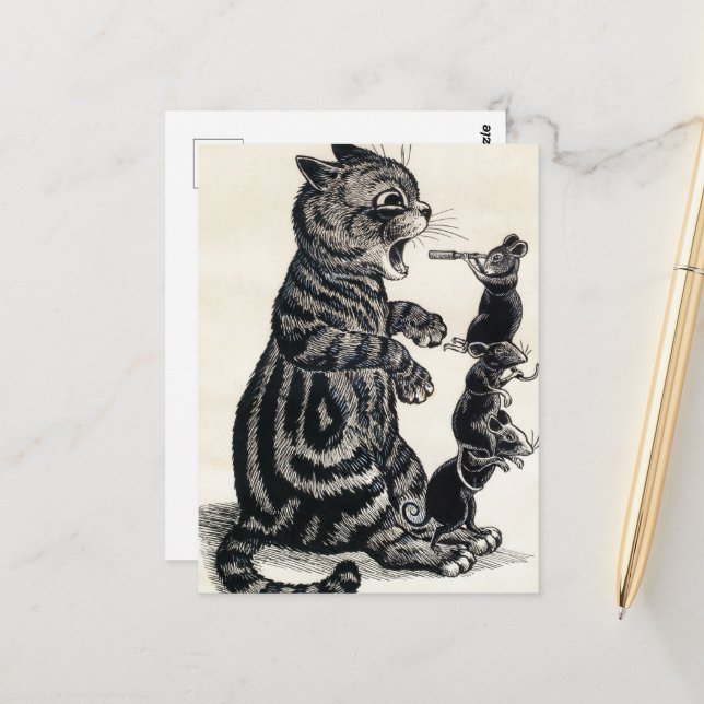 Open Wide by Louis Wain Postcard (Front/Back In Situ)