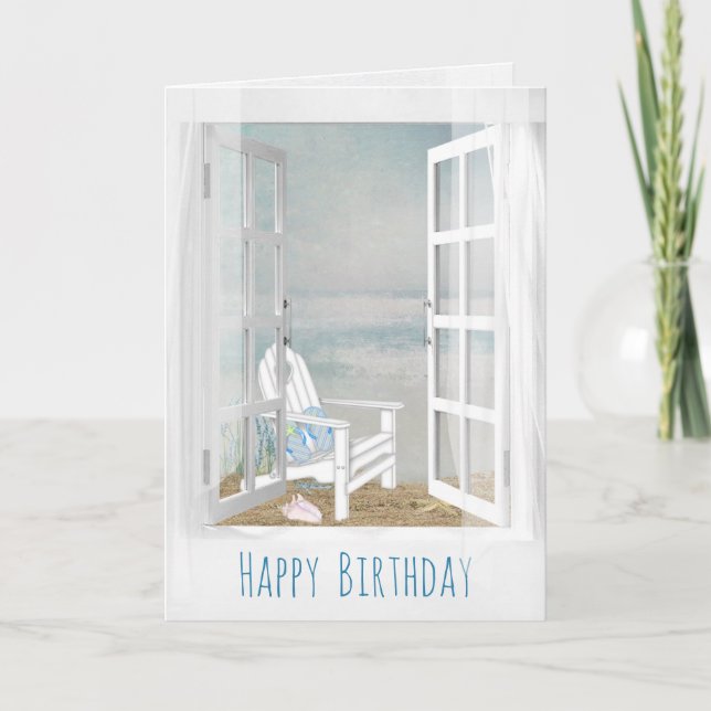 open window and beach chair scene birthday card (Front)