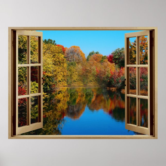 Open Window Autumn Lakeside Poster (Front)