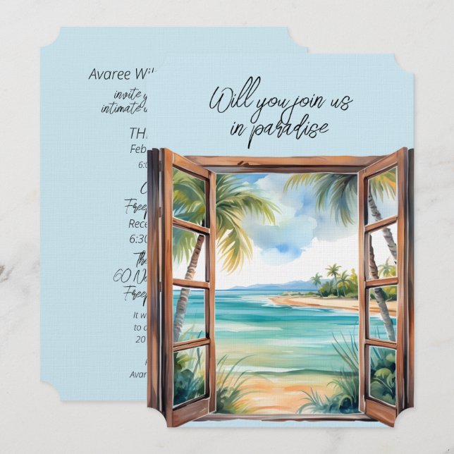 Open Window Beach Scene Paradise Tropical  Invitation (Front/Back)