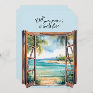 Open Window Beach Scene Paradise Tropical Invitation