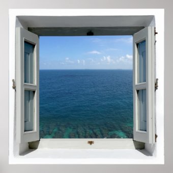 Open Window Blue Ocean Sea View Poster | Zazzle