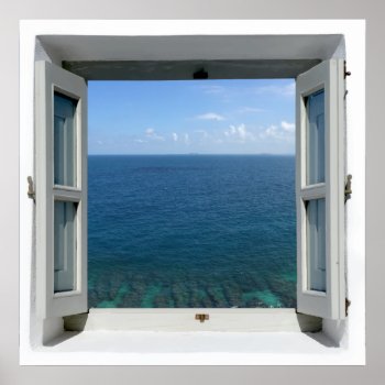 Open Window Blue Ocean Sea View Poster by fotoplus at Zazzle