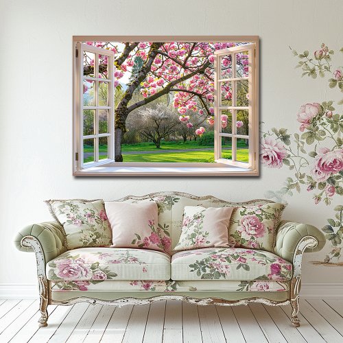 Open Window Pink Magnolia Tree Poster