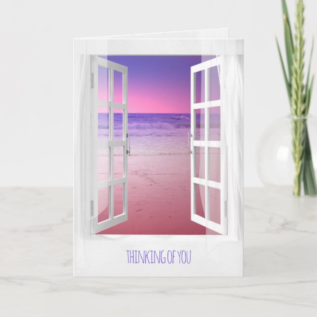 open window purple ocean sunrise thinking of you card (Front)