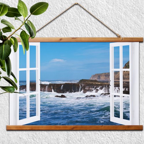 Open Window Seaside Escape  Hanging Tapestry