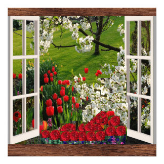 Open Window To Colorful Flower Garden Yard Print