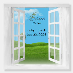 Open Window With Green Hills Foam Board